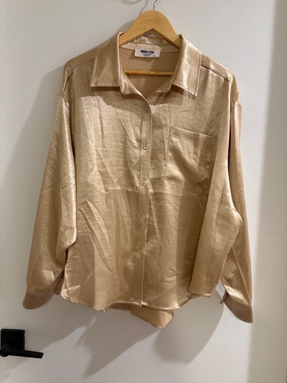 Double Zero Satin Button-Front Blouse in Champagne Gold medium